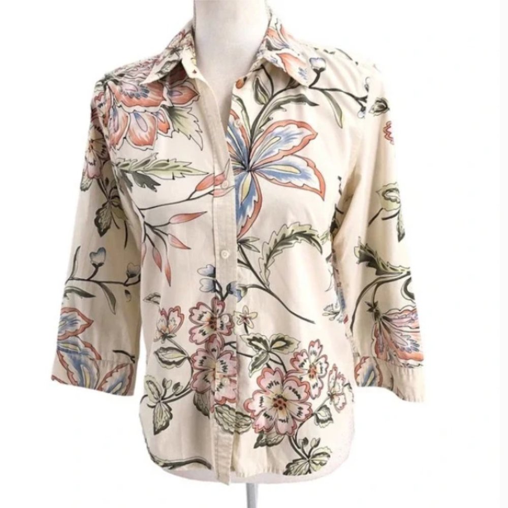 Lauren Ralph Lauren Floral Button Down Shirt - Cream, Blue, Pink
